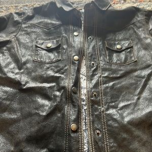 Leather button up jacket with global map inside interior soft Rayon